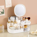 Makeup Storage Box with Mirror Desktop Dressing Table Makeup Mirror Cosmetics Jewelry Storage Box Touch Light Storage Organizer