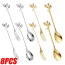 4/8Pcs Leaves Coffee Spoons Creative Stainless Steel Dessert Ice Cream Scoop Coffee Tea Stirring Spoon