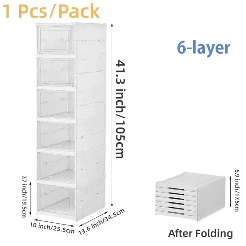 Foldable Shoe Box Transparent Dustproof Footwear Organizers Stackable Sneakers Shoes Storage Box 