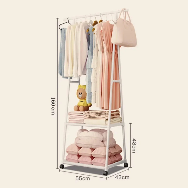 Standing Coat Rack Triangle Pulley Clothes Racks with Wheels Coat Shelf Bedroom Hanging Clothes Storage