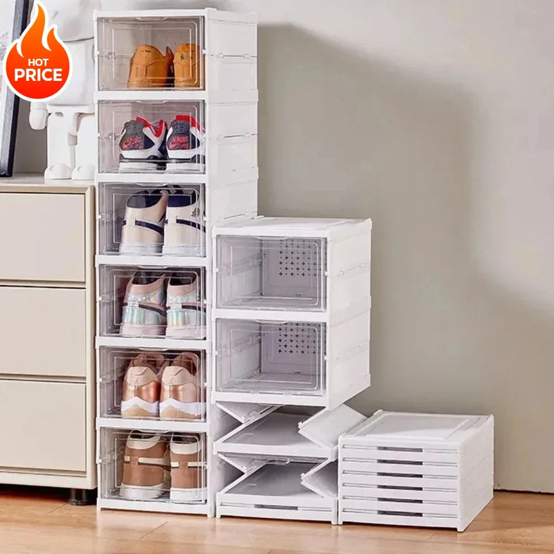 Foldable Shoe Box Transparent Dustproof Footwear Organizers Stackable Sneakers Shoes Storage Box 