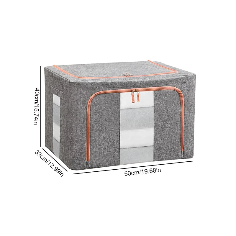 66L Foldable Clothes Storage Bag  Clear Window Organizer Bin for Bedding Blanket Bed Sheets