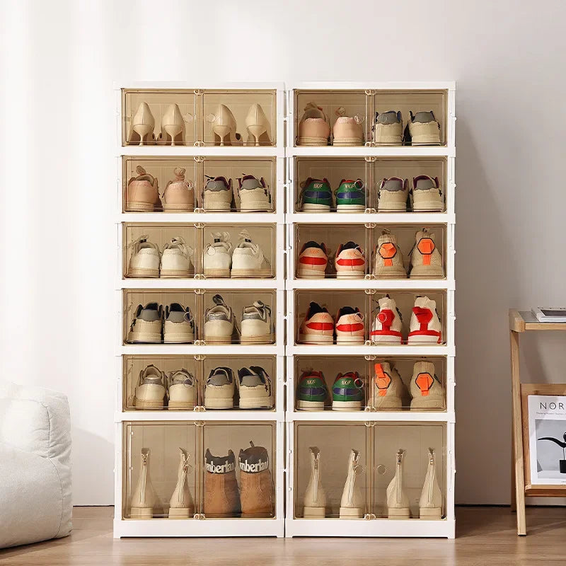 Multi-Layer Shoe Box Drawer Style Shoe Storage Foldable Rack without Installation Space-Saving Clear Organizer