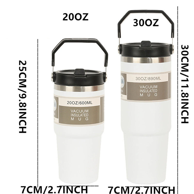 Vacuum Tumbler with Lid Stainless Steel Portable Water Bottle with Dazzling Handle Insulated Tumbler 30OZ