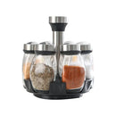 6 in 1 Spice Jar Set Rack Rotating Glass Seasoning Sugar Pepper Bottles Organizer Salt Shakers Holder Kitchen Storage Rack