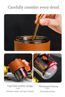 380Ml Glass Straw Cup with Insulation Cover  Coffee Tea Juice Straw Water Cup 