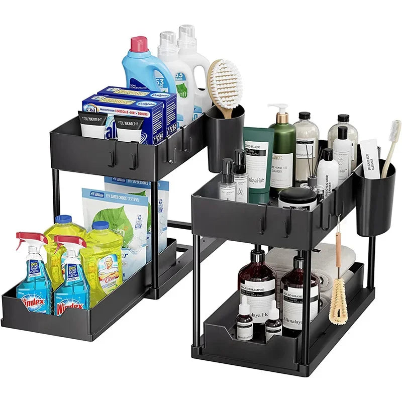 Under Sink Organizer 2 Tier Bathroom Cabinet Organizer with Sliding Basket