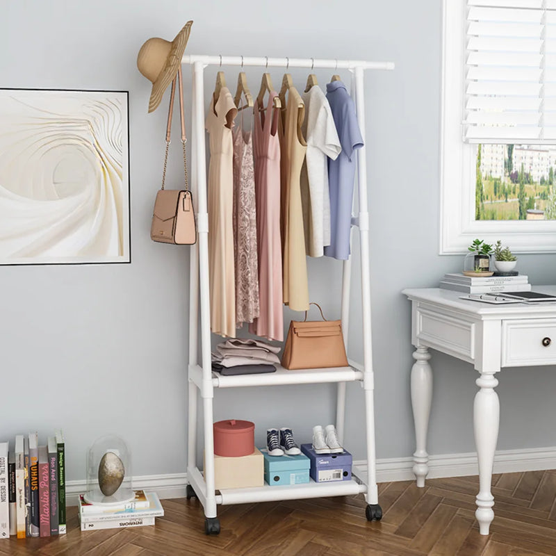 Standing Coat Rack Triangle Pulley Clothes Racks with Wheels Coat Shelf Bedroom Hanging Clothes Storage