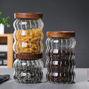 Striped Glass Sealed Jar with Lid Kitchen Food Container Gourd Shape Storage Bottle Tea Coffee Beans Grains Candy Jars Container
