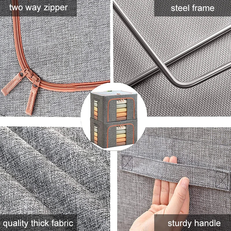 66L Foldable Clothes Storage Bag  Clear Window Organizer Bin for Bedding Blanket Bed Sheets