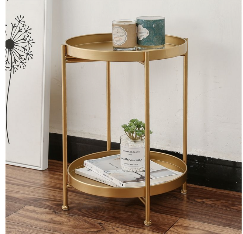 2 Tier Gold Contemporary Metal Coffee Table Side Table