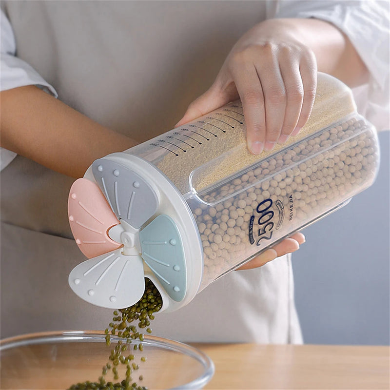 Kitchen Sealed Storage Box Cereal Dispenser Food Storage Tank Rotating Food Cups Container Case Flour Grain Cans Organizer