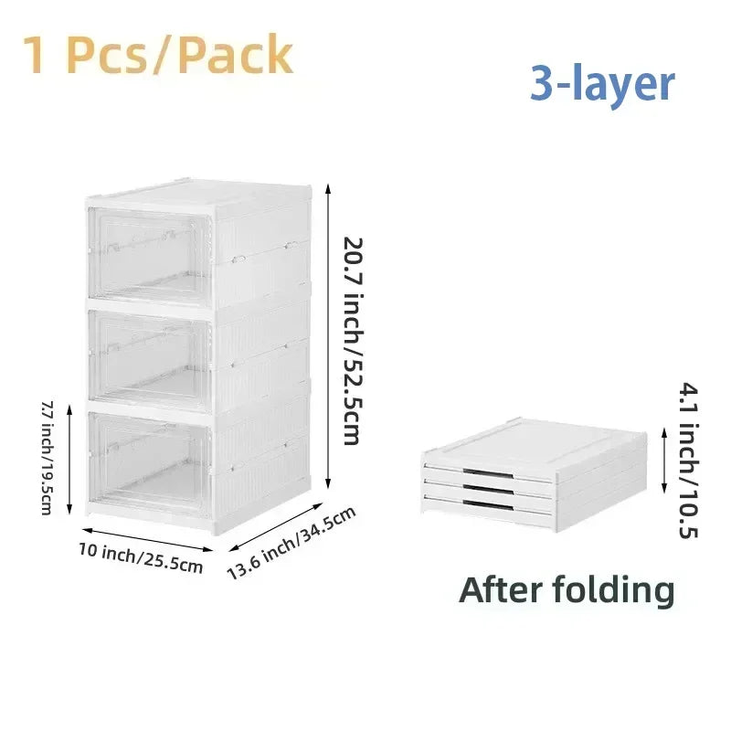 Foldable Shoe Box Transparent Dustproof Footwear Organizers Stackable Sneakers Shoes Storage Box 