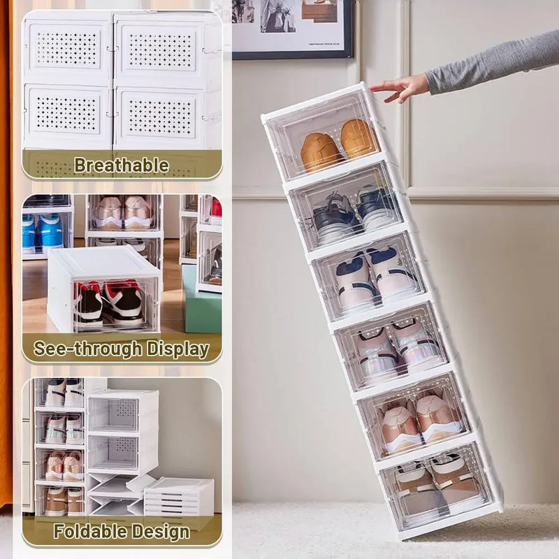 Foldable Shoe Box Transparent Dustproof Footwear Organizers Stackable Sneakers Shoes Storage Box 