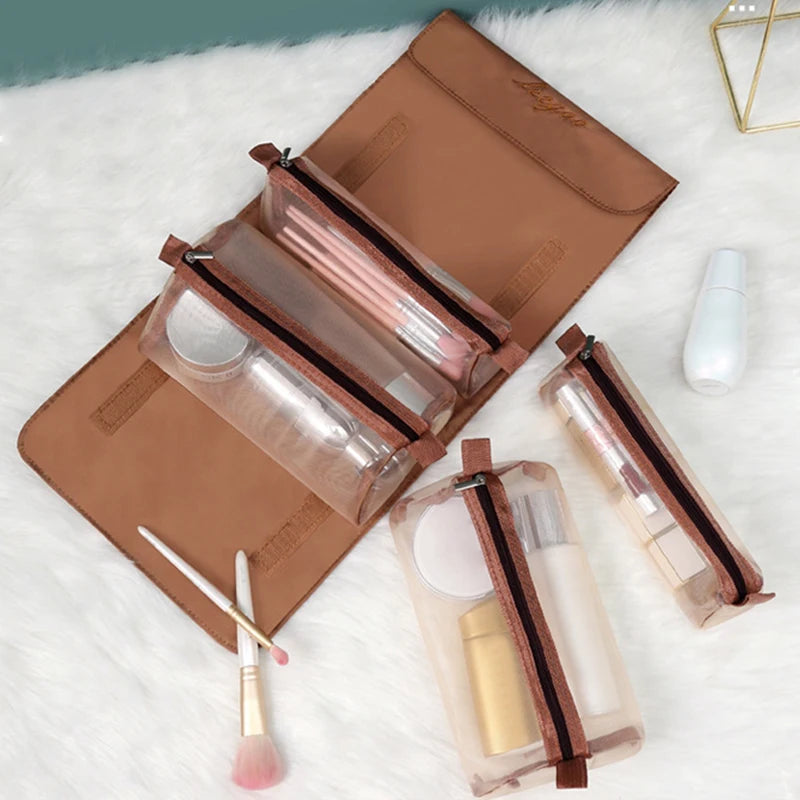 4-In-1 Folding Detachable Nylon Mesh Storage Bags Large-Capacity Portable Travel Cosmetic Toilet Bag 