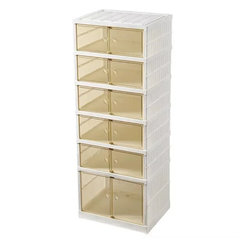 6 Layers Foldable Shoes Box Thickened Dustproof Plastic Sneaker Shoe Cabinet Modern Stackable Cabinet Transparent Shoe Rack