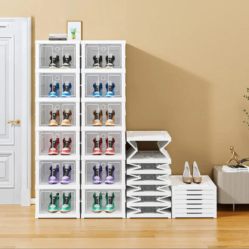 Foldable Shoe Rack Organizer Installation Free Stackable Dustproof Transparent Multi Layer Shoe Rack