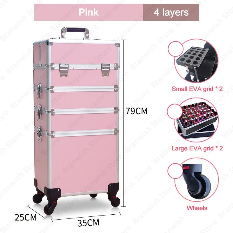 Professional Detachable Cosmetic Case Beauty Nail Makeup Train Case Rolling Makeup Travel Case Tool Box Makeup Storage Organizer