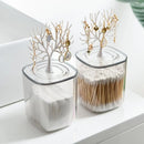 Clear Waterproof Cotton Swab Storage Box with Tree Shaped Jewelry Shelf Lid