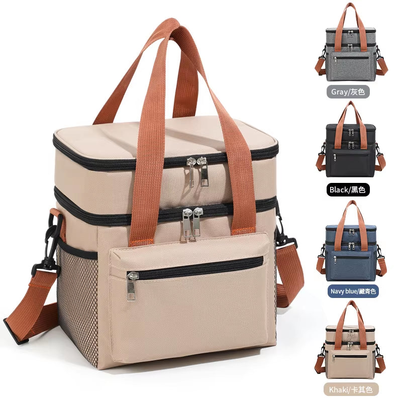 Multifunctional Double Layers Tote Cooler Lunch Bags for Women Men Large Capacity Travel Picnic Lunch Box with Shoulder Strap
