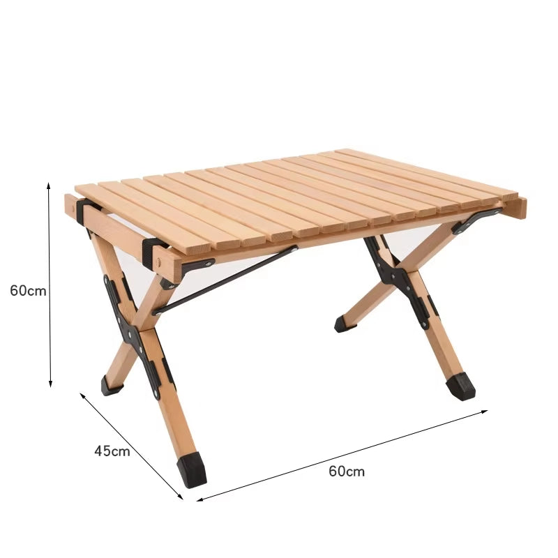 60CM Outdoor Camping  Egg Roll Table Beech Solid Wood Outdoor Foldable Easy-carry Beech Table