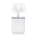 Clear Waterproof Cotton Swab Storage Box with Tree Shaped Jewelry Shelf Lid