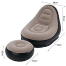 Inflatable Lazy Sofa Chair PVC Flocking Foldable Sofa with Foot Stool Slip-On Lunch Lounge Chair Set Outdoor Folding Lounger Bed