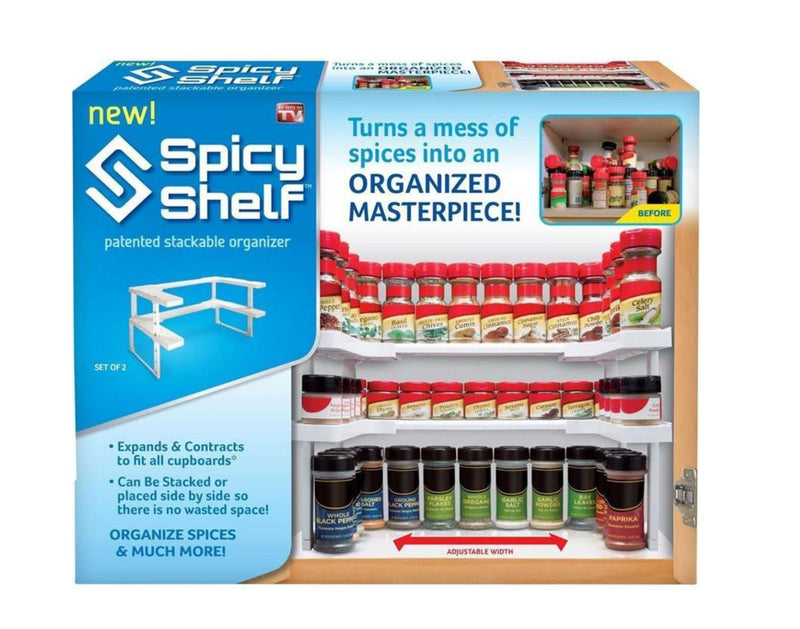 Multi-functional Double Stack Adjustable Width Spice Shelf Organizer Rack