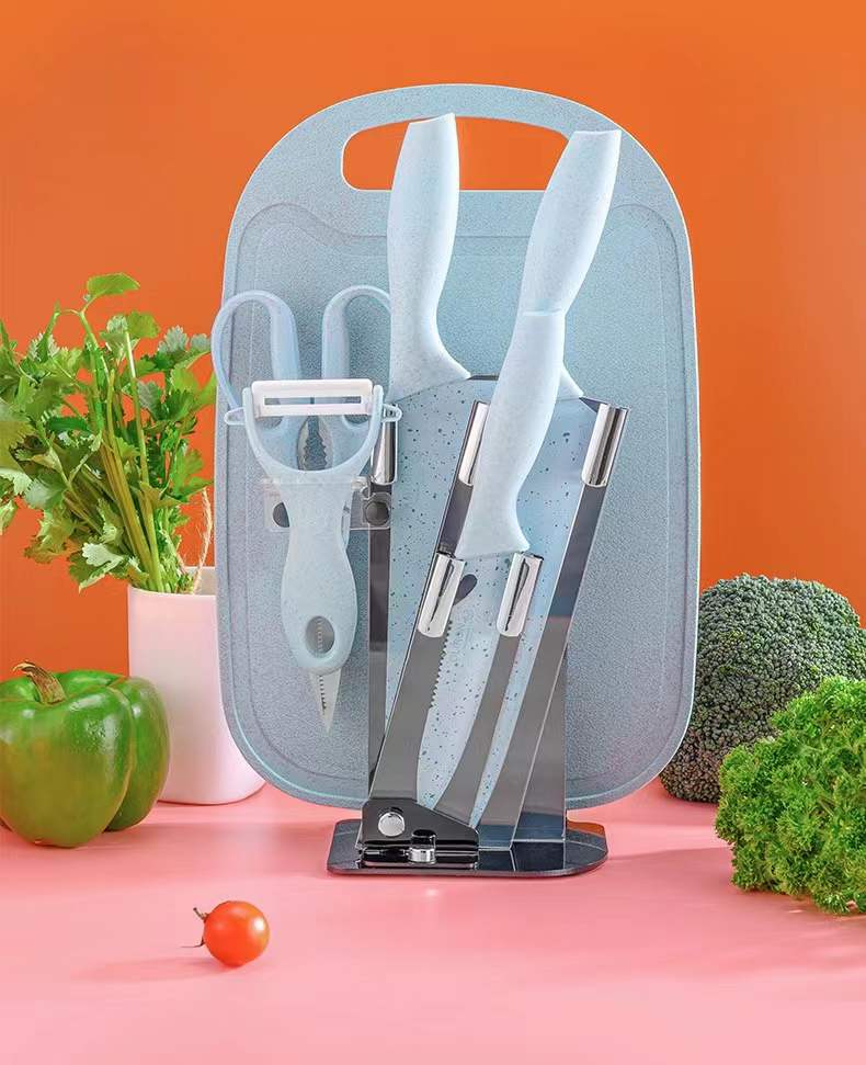 7 Piece Stainless Steel Knife Set With Cutting Board & Knife Stand