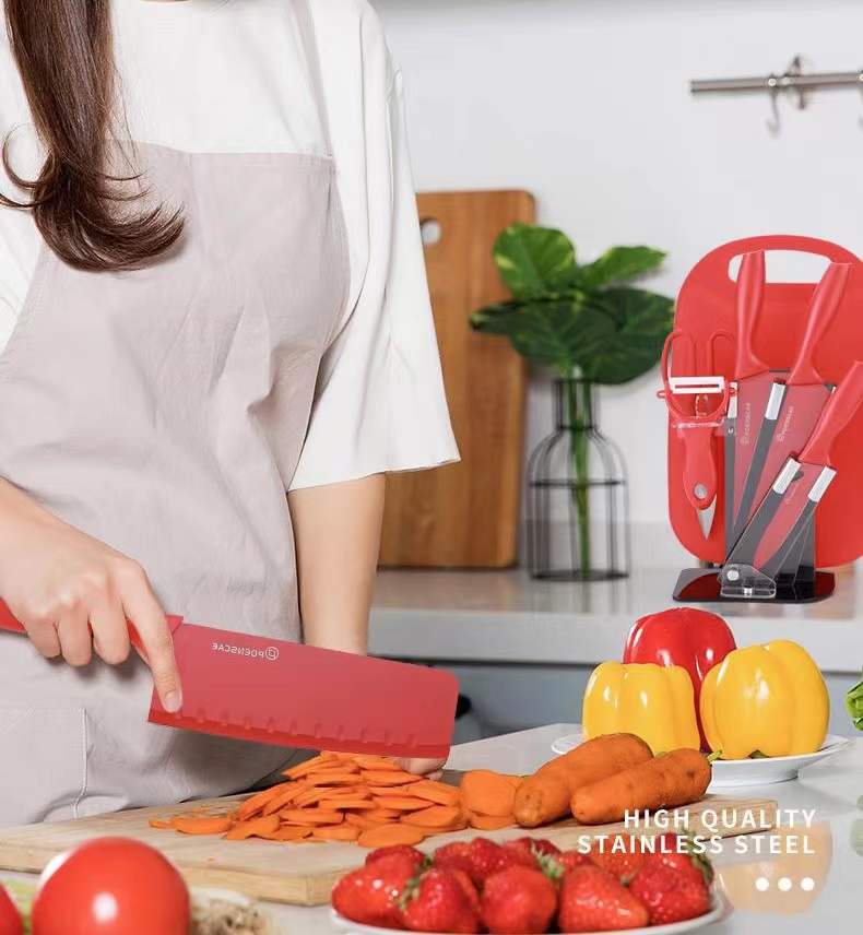 7 Piece Stainless Steel Knife Set With Cutting Board & Knife Stand