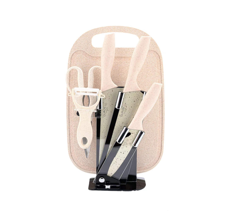 7 Piece Stainless Steel Knife Set With Cutting Board & Knife Stand