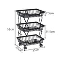 3-Tier Carbon Steel Kitchen Storage Collapsible Basket Rolling Cart