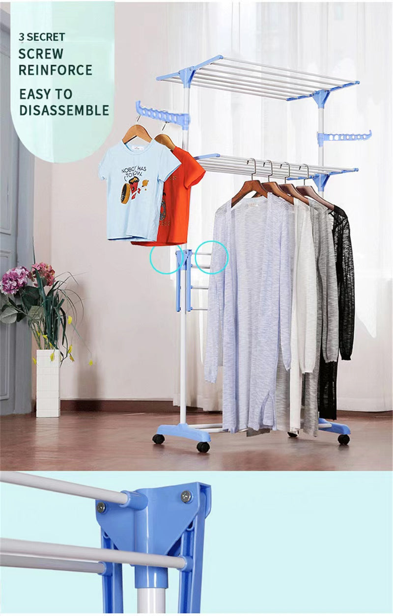 Multi Layers Collapsible Space Saving Mobile Cloth Hanger Drying Rack