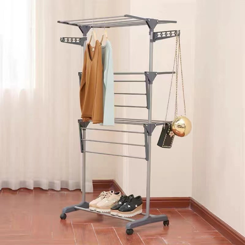 Multi Layers Collapsible Space Saving Mobile Cloth Hanger Drying Rack