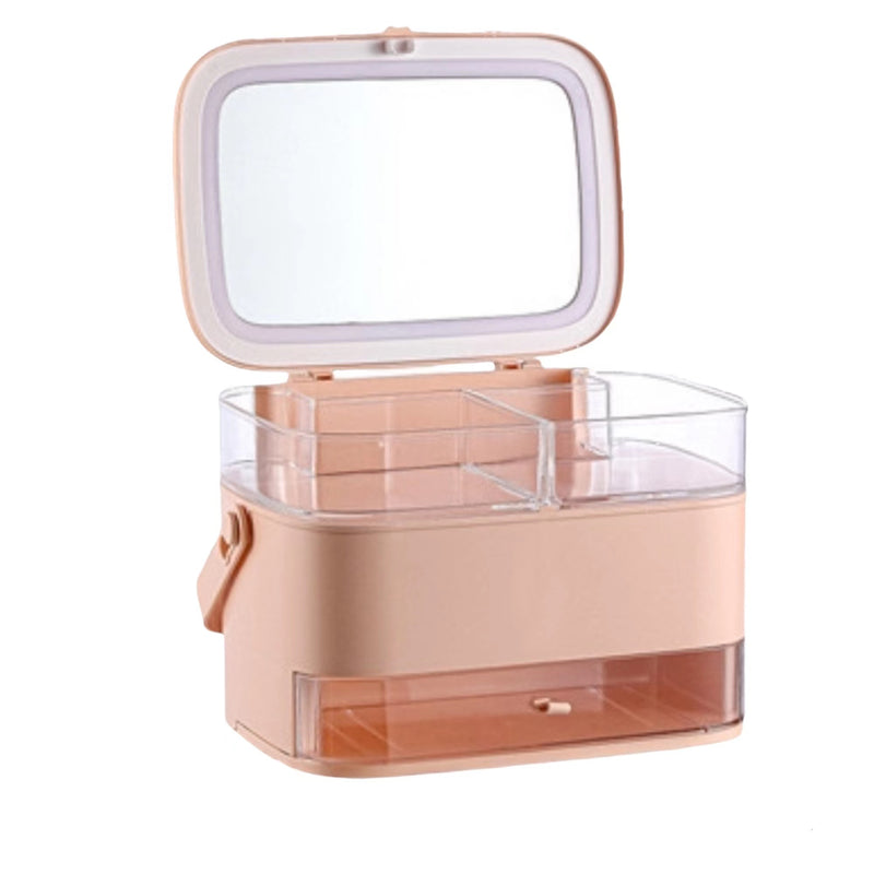 SN007 Dust-Proof Large Capacity Cosmetic Storage Box with Mirror - Pink
