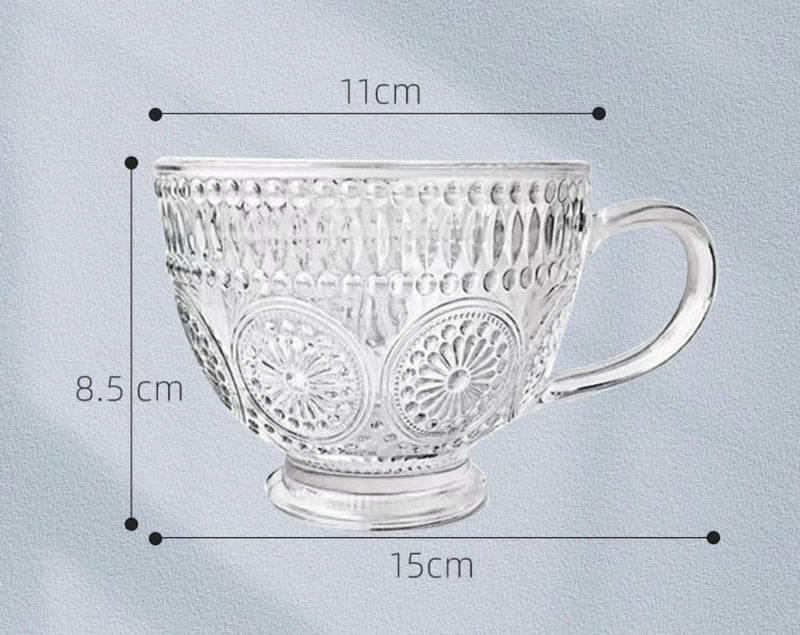 Nordic Style Sunflower Embossed Glass Coffee Cup Tea Cup - Set of 2