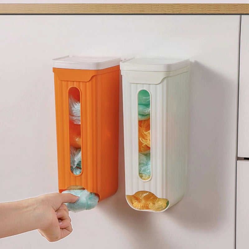 Set Of 2 Multipurpose Wall-Mount Plastic Bag Storage Box & Dispenser
