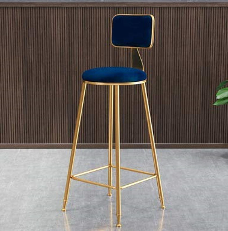 Golden Contemporary Velvet Bar Stools Metal Dinning Chair 75CM
