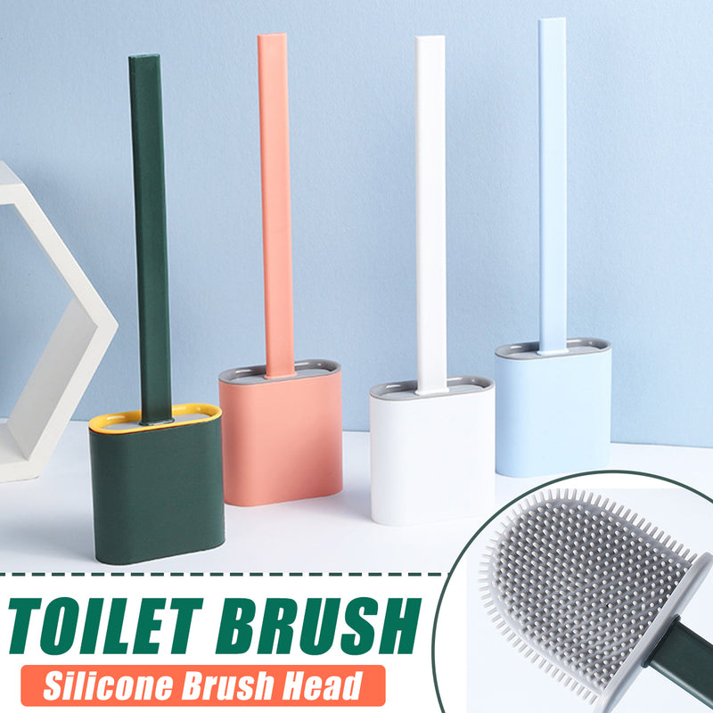 Silicone Toilet Brush With Toilet Brush Holder Stand Bathroom Cleaning Tool