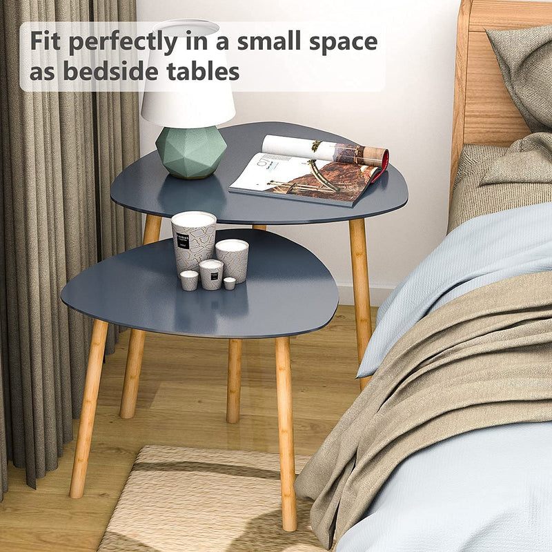 Modern Grey Nesting Coffee End Tables - 2 Pieces - Round and Oval Coffee Table