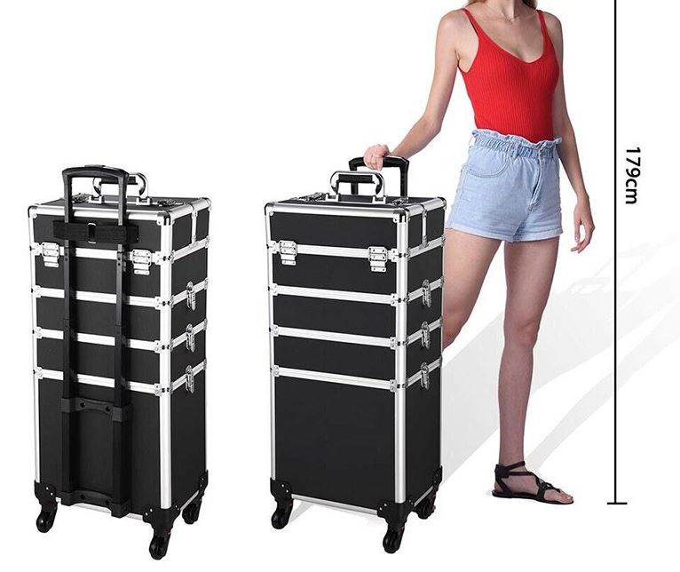 Metallic Black Professional Makeup Case Hairdressing Cosmetic Trolley Case