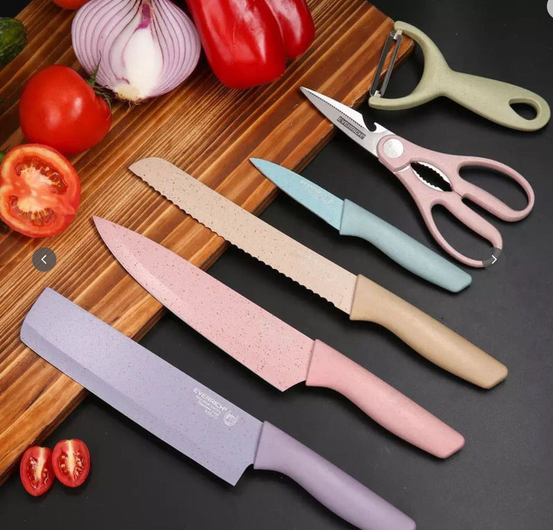 6 Piece High Carbon Stainless Steel Knife Set Macaroon Pastel Color