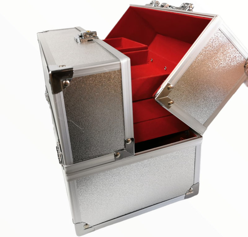 Chrome Silver Aluminium Frame Jewelry Storage Box Makeup Cosmetic Case