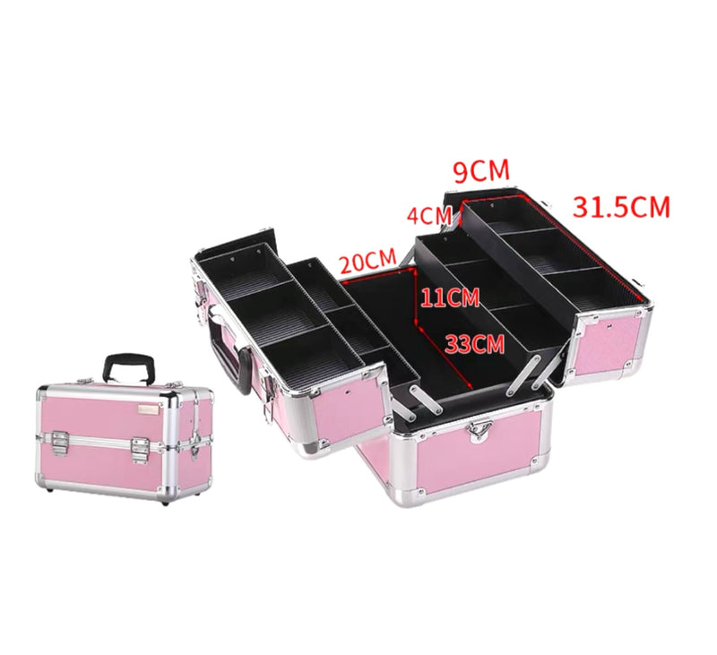 Professional Cosmetic Makeup Case with Lockable Key - Chrome Pink