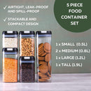 5pcs Acrylic Set Food Storage Conatiner Air-tight Easy Lock Lid Organizer