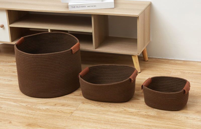 Set of 3 Cotton Thread Rope Handmade Storage Basket Home Storage Organizer