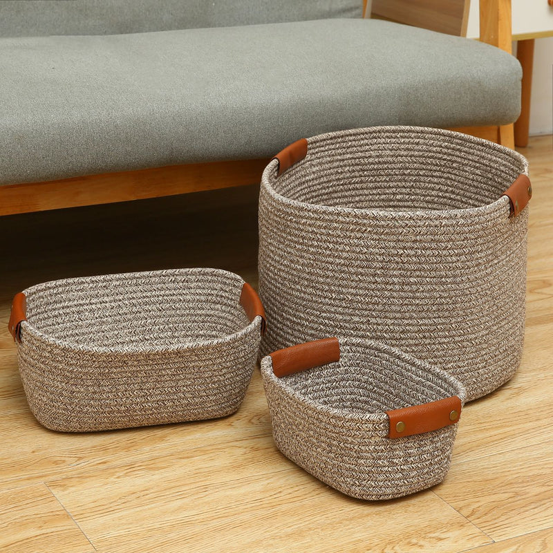 Set of 3 Cotton Thread Rope Handmade Storage Basket Home Storage Organizer