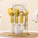 24pcs Gold Dinnerware Flatware Set with Marbled Ceramic Handle & Holder