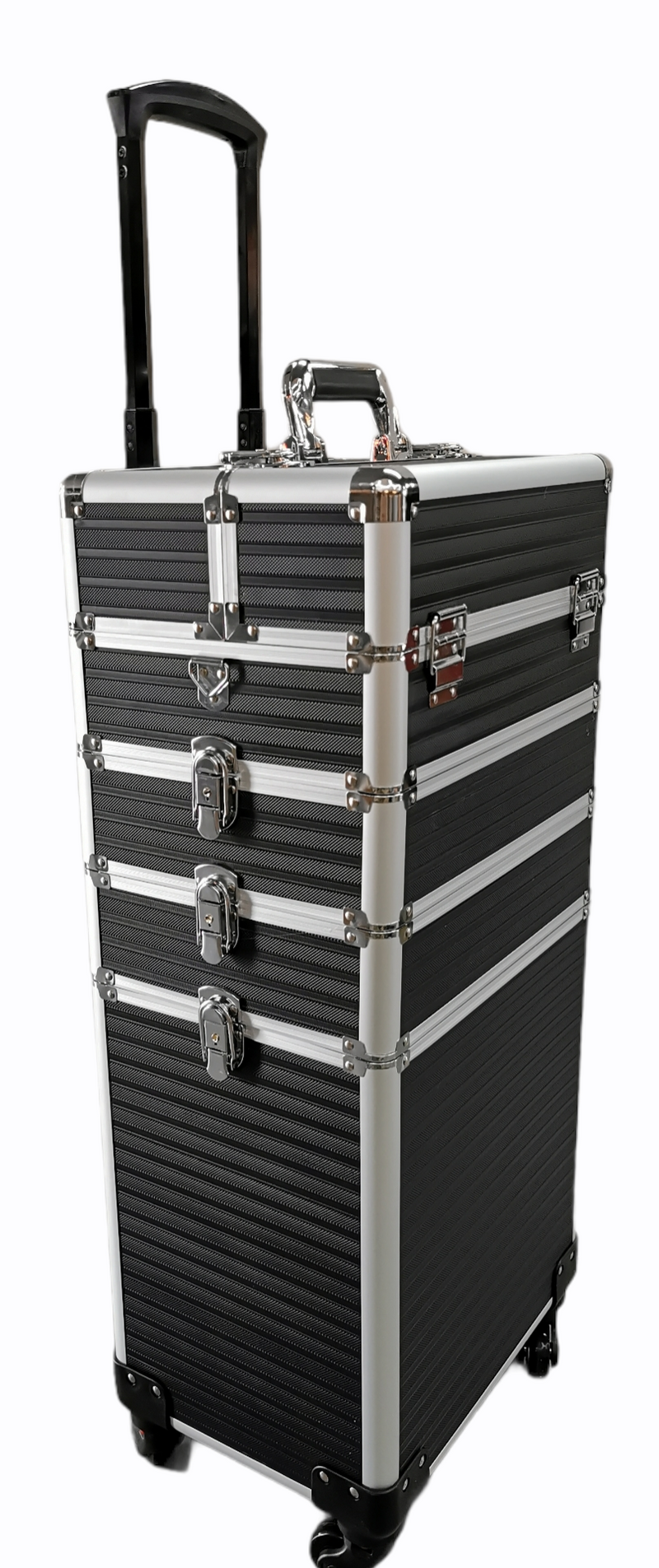 Metallic Black Professional Makeup Case Hairdressing Cosmetic Trolley Case